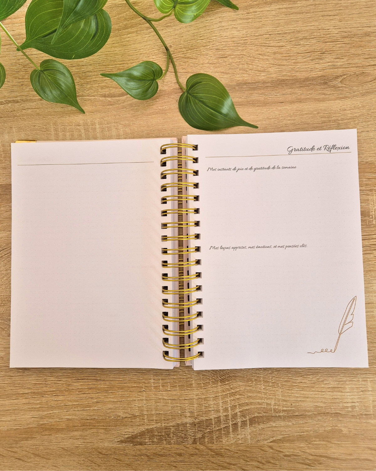 Page de gratitude et réflexion du Planner 2026 My Diaries ouverte sur un bureau en bois